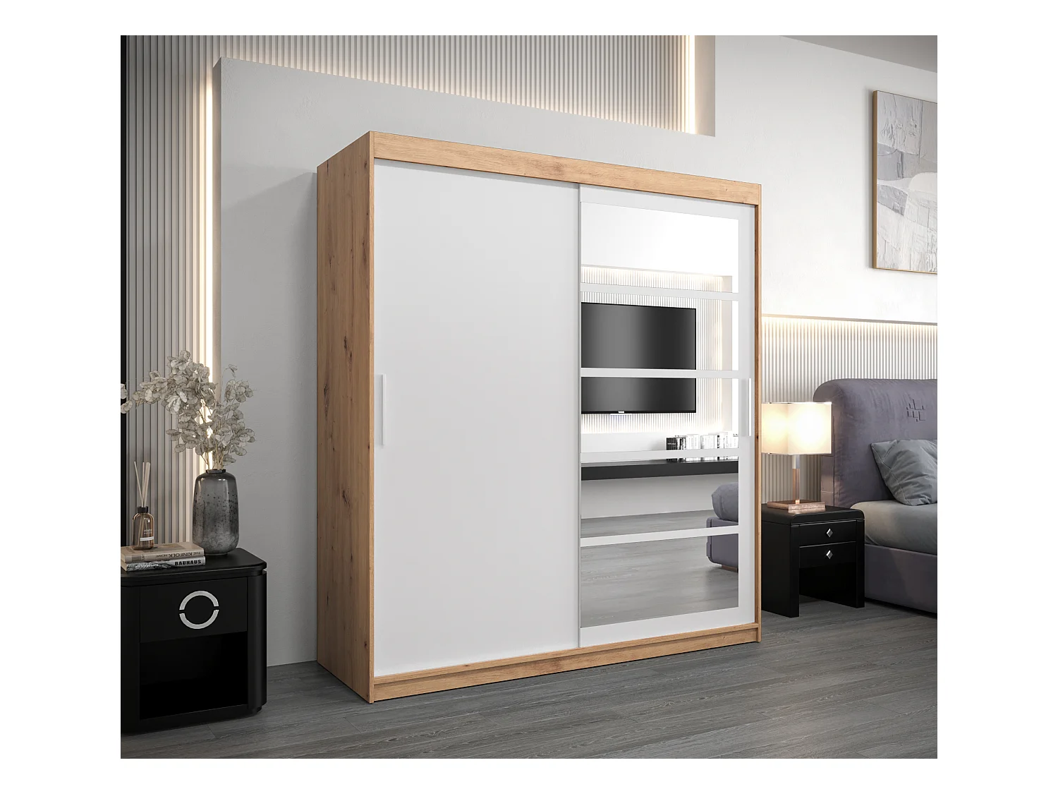 Roma 1 kledingkast met schuifdeuren 200/180/62 2 deuren (artisan/wit)