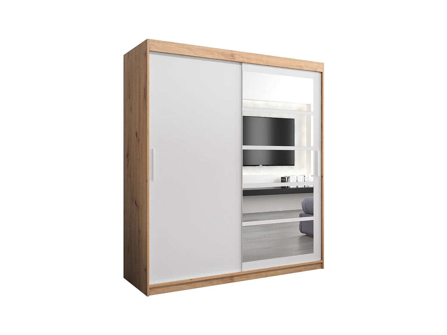 Armoire Roma 1 À Portes Coulissantes 200/180/62 2 portes (Artisan/Blanc)