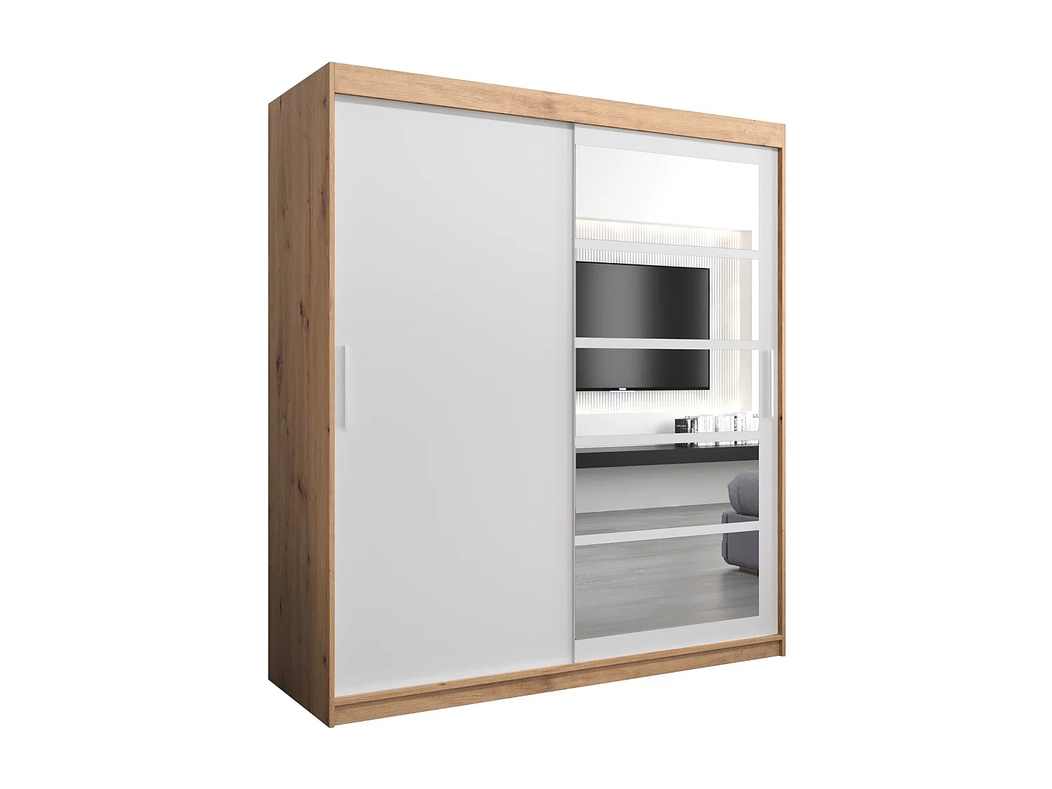 Armoire Roma 1 À Portes Coulissantes 200/180/62 2 portes (Artisan/Blanc)