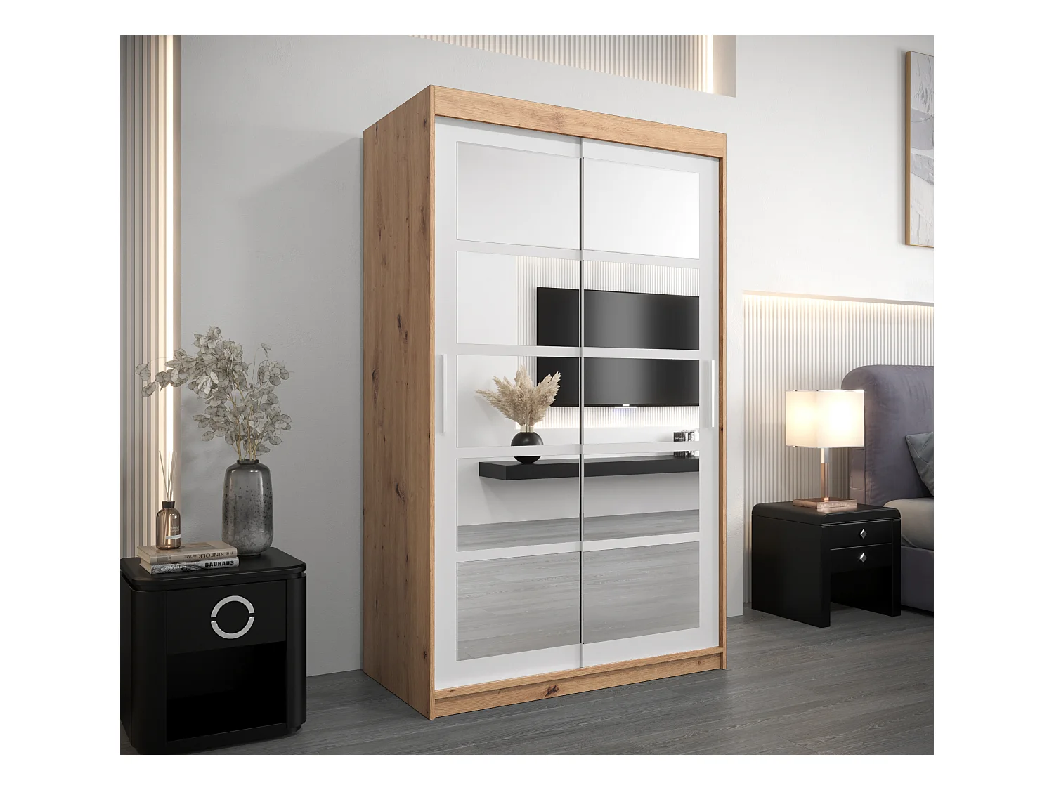 Armadio Roma 2 ad ante scorrevoli 200/120/62 2 porte (artisan/bianco)