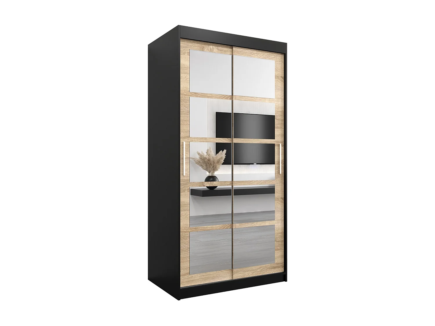 Schwebetürenschrank Roma 200/100/62 2-Türig (Schwarz/Sonoma)