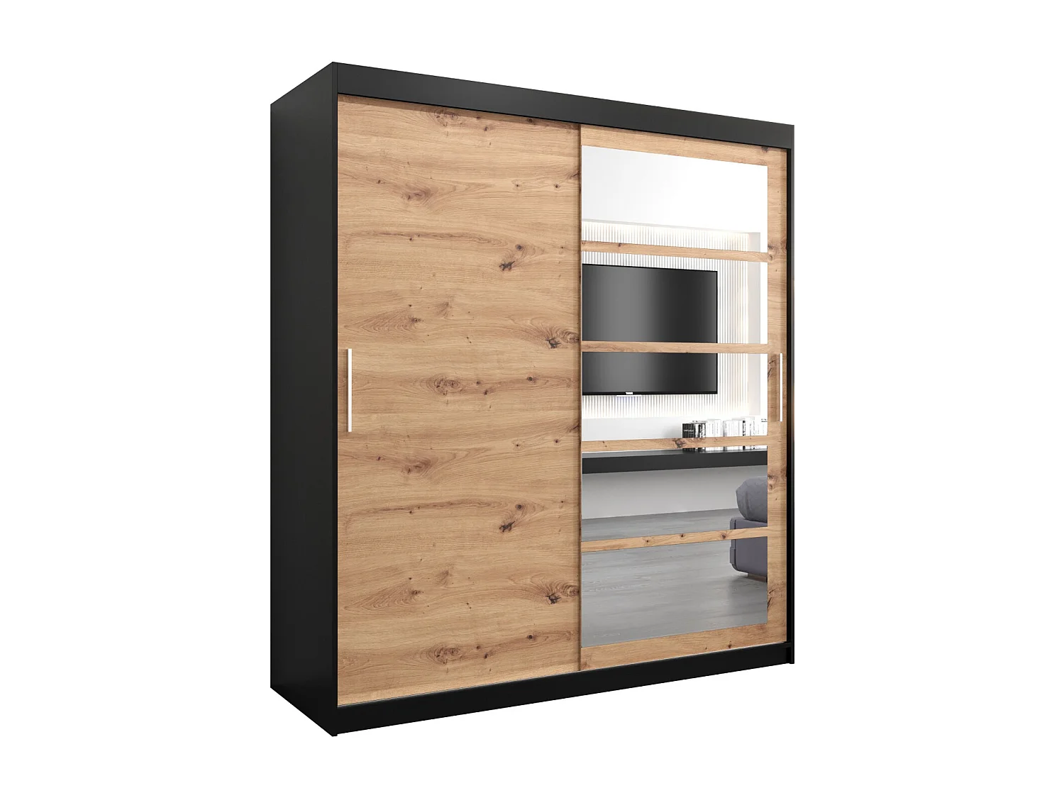 Roma 1 kledingkast met schuifdeuren 200/180/62 2 deuren (zwart/artisan)