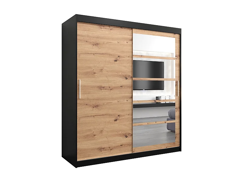 Roma 1 kledingkast met schuifdeuren 200/180/62 2 deuren (zwart/artisan)
