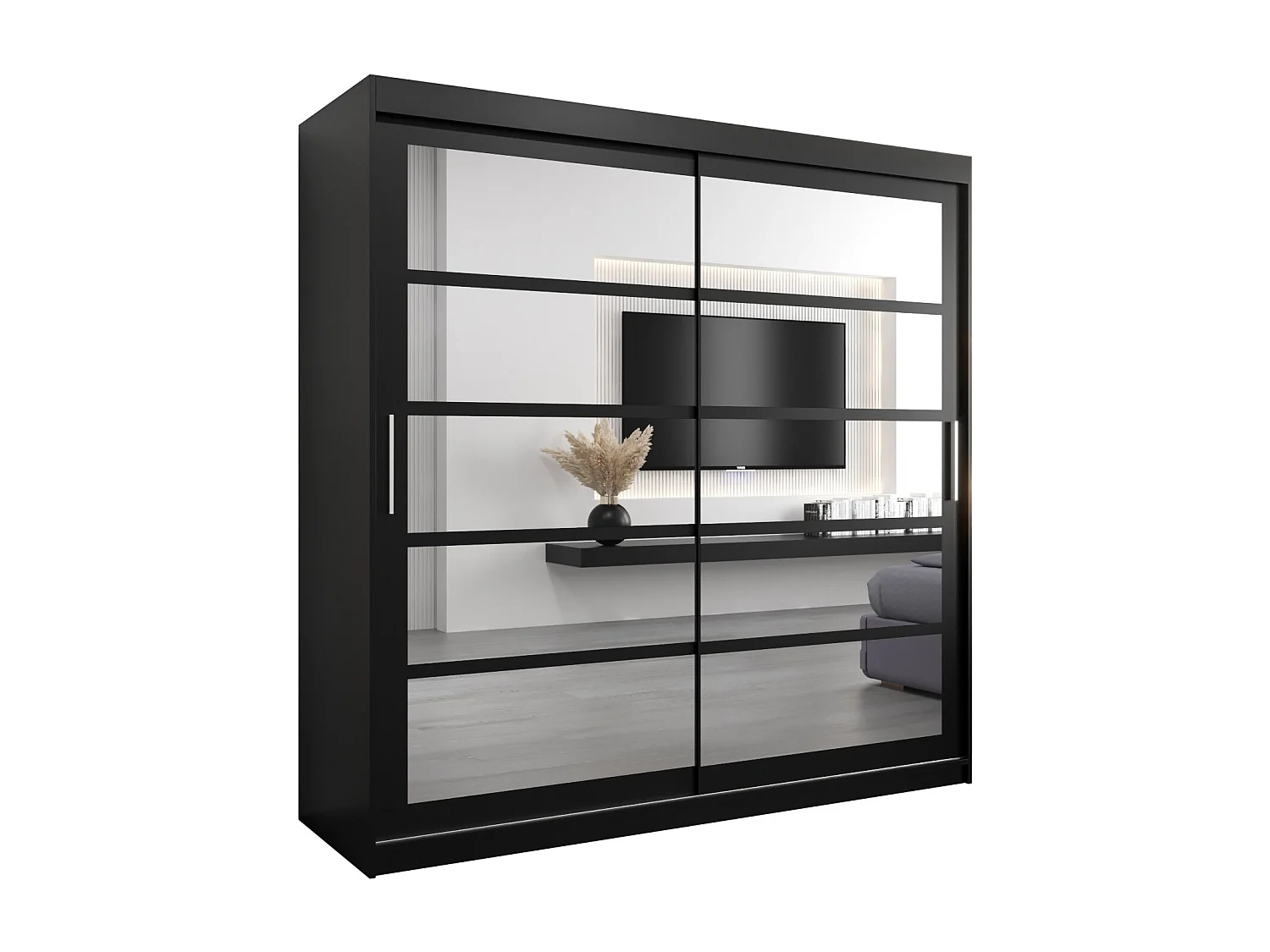 Schwebetürenschrank Roma 200/200/62 2-Türig (Schwarz)