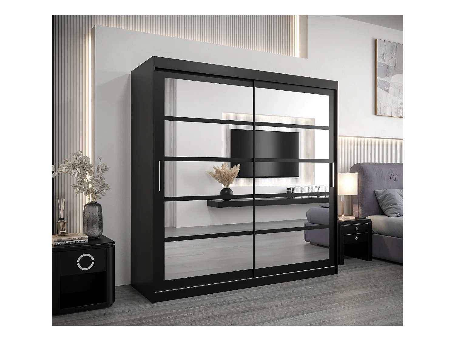 Schwebetürenschrank Roma 200/200/62 2-Türig (Schwarz)