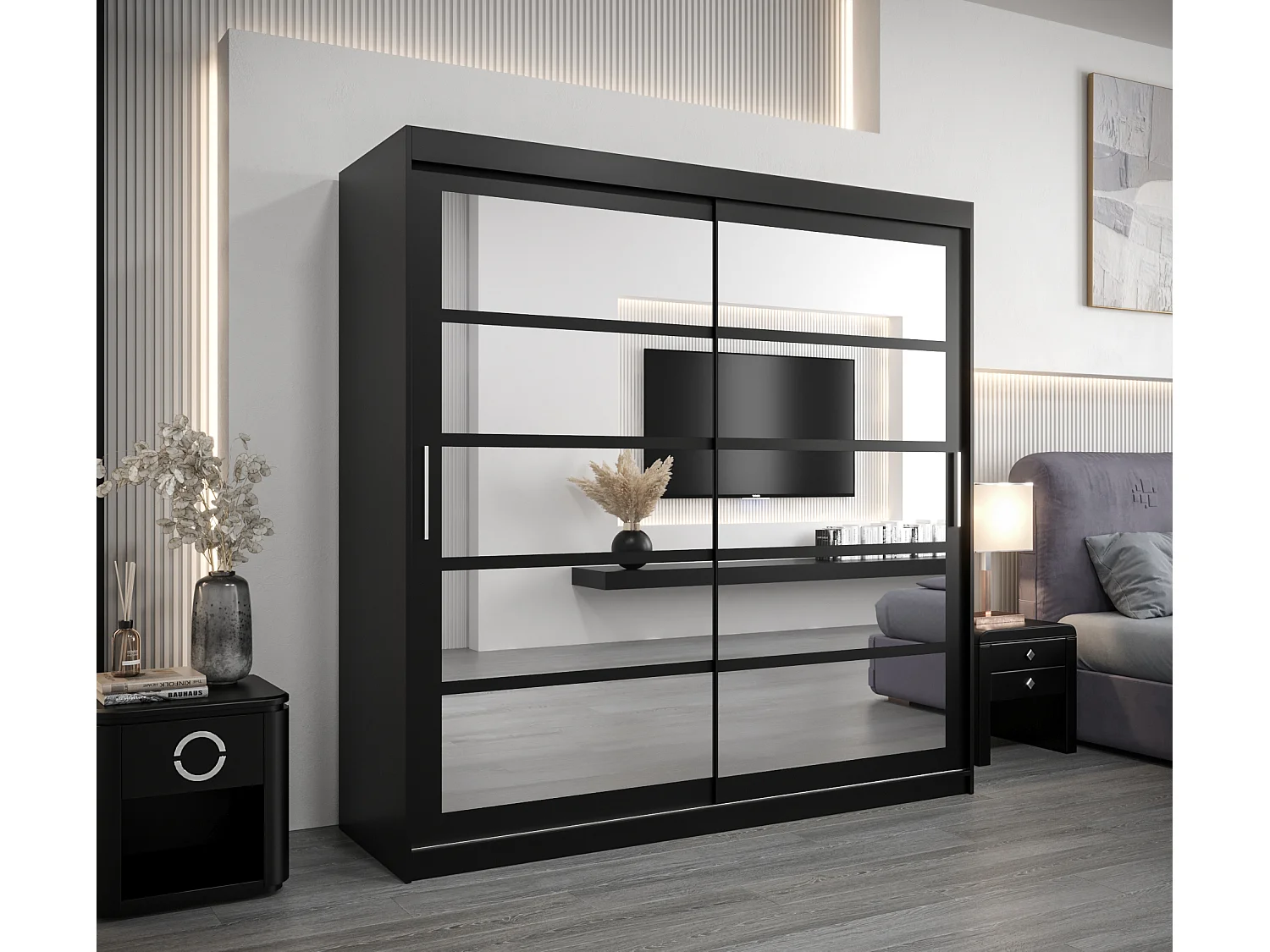 Armoire Roma 2 À Portes Coulissantes 200/200/62 2 portes (Noir/Noir)