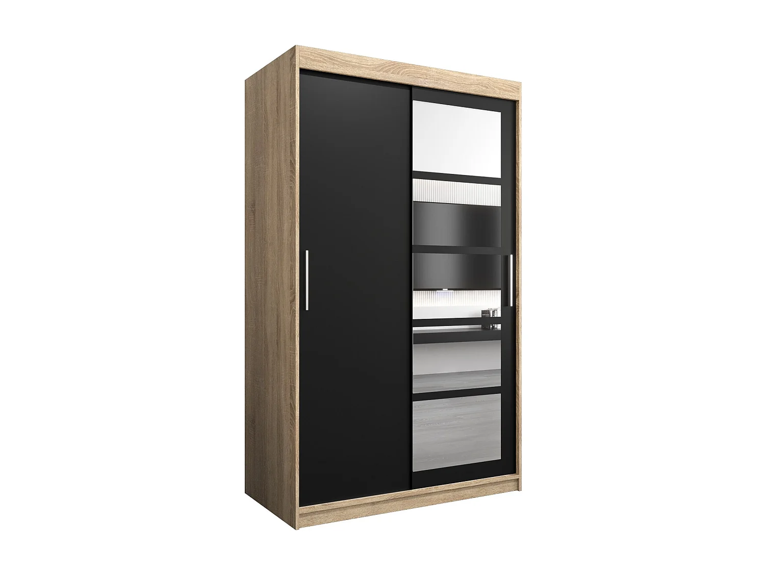 Schwebetürenschrank Roma 200/120/62 2-Türig (Sonoma/Schwarz)