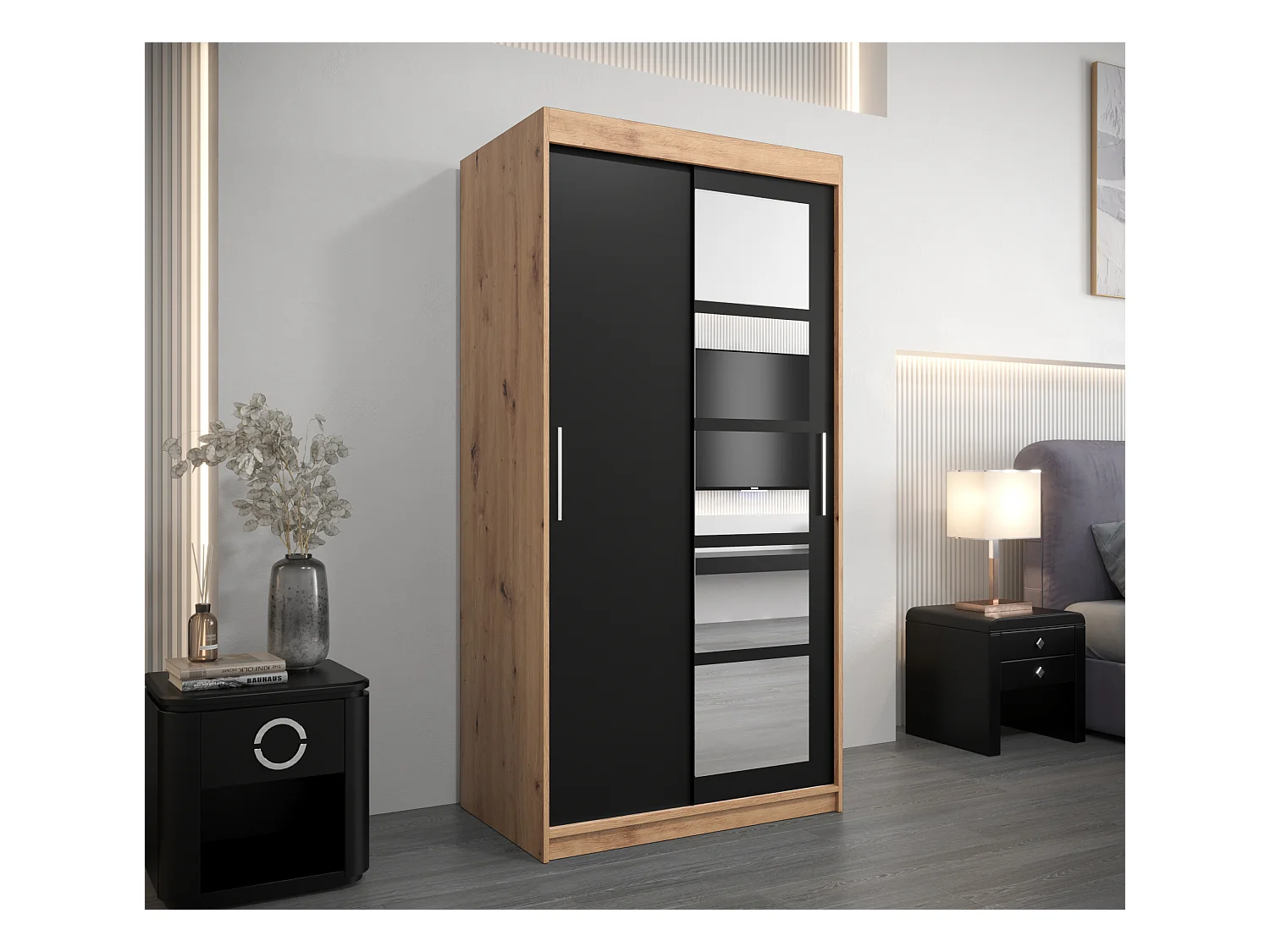 Schwebetürenschrank Roma 200/100/62 2-Türig (Artisan/Schwarz)