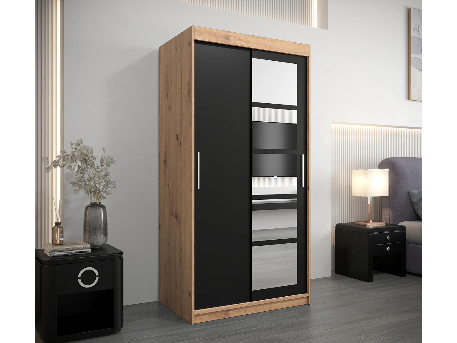 Armoire Roma 1 À Portes Coulissantes 200/100/62 2 portes (Artisan/Noir)