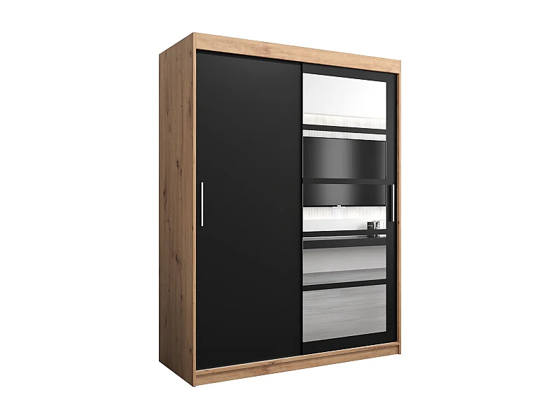 Schwebetürenschrank Roma 200/150/62 2-Türig (Artisan/Schwarz)