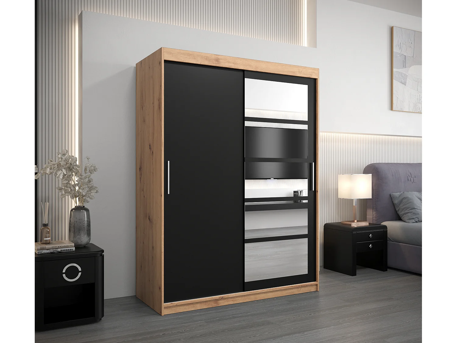 Roma 1 kledingkast met schuifdeuren 200/150/62 2 deuren (artisan/zwart)