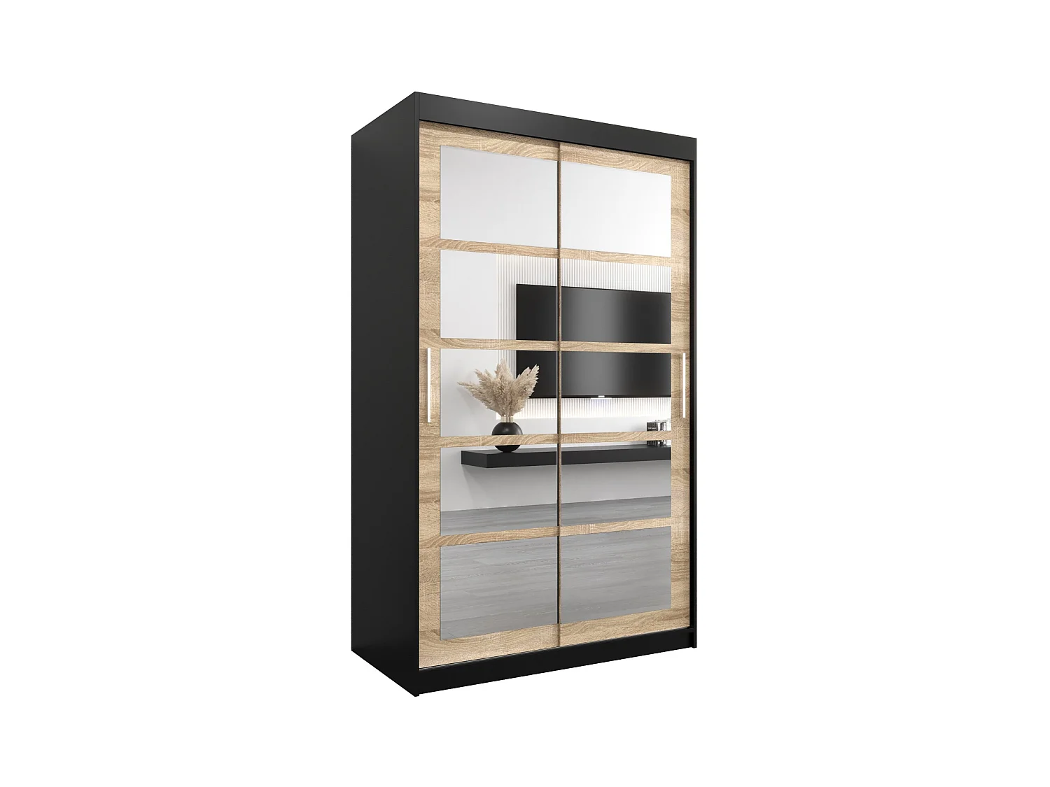 Schwebetürenschrank Roma 200/120/62 2-Türig (Schwarz/Sonoma)