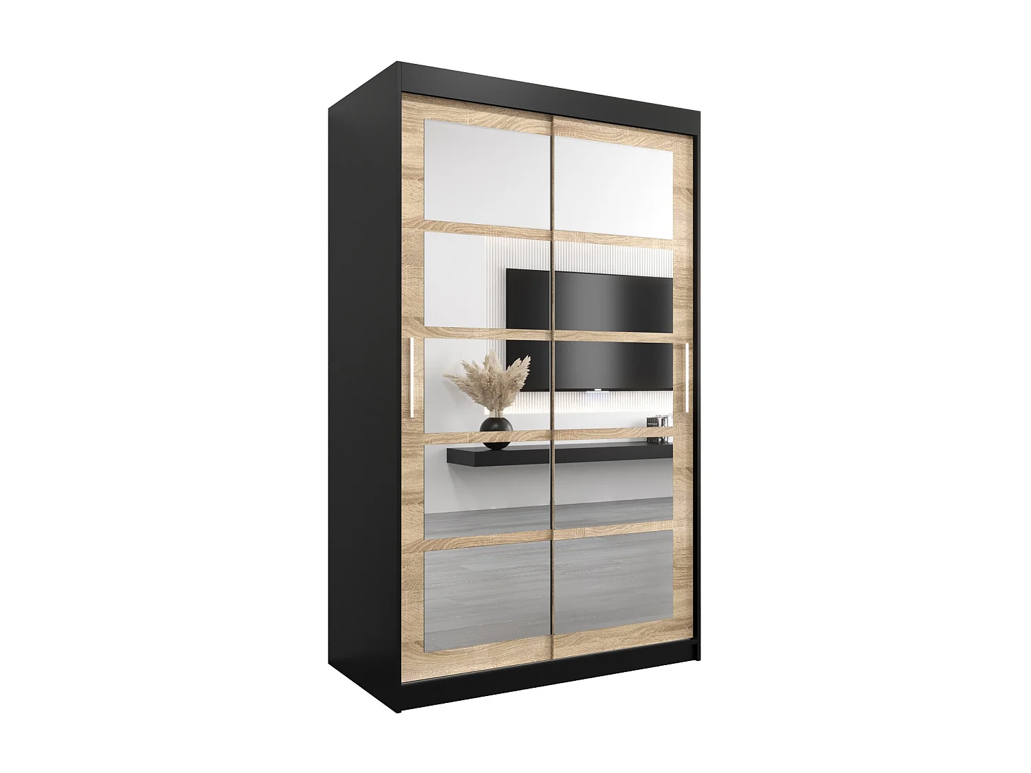 Armoire Roma 2 À Portes Coulissantes 200/120/62 2 portes (Noir/Sonoma)