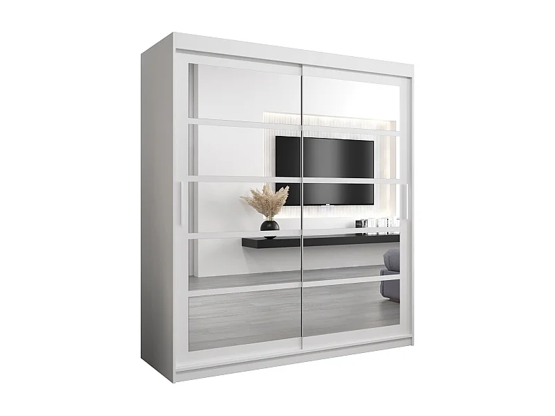 Schwebetürenschrank Roma 200/180/62 2-Türig (Weiß)