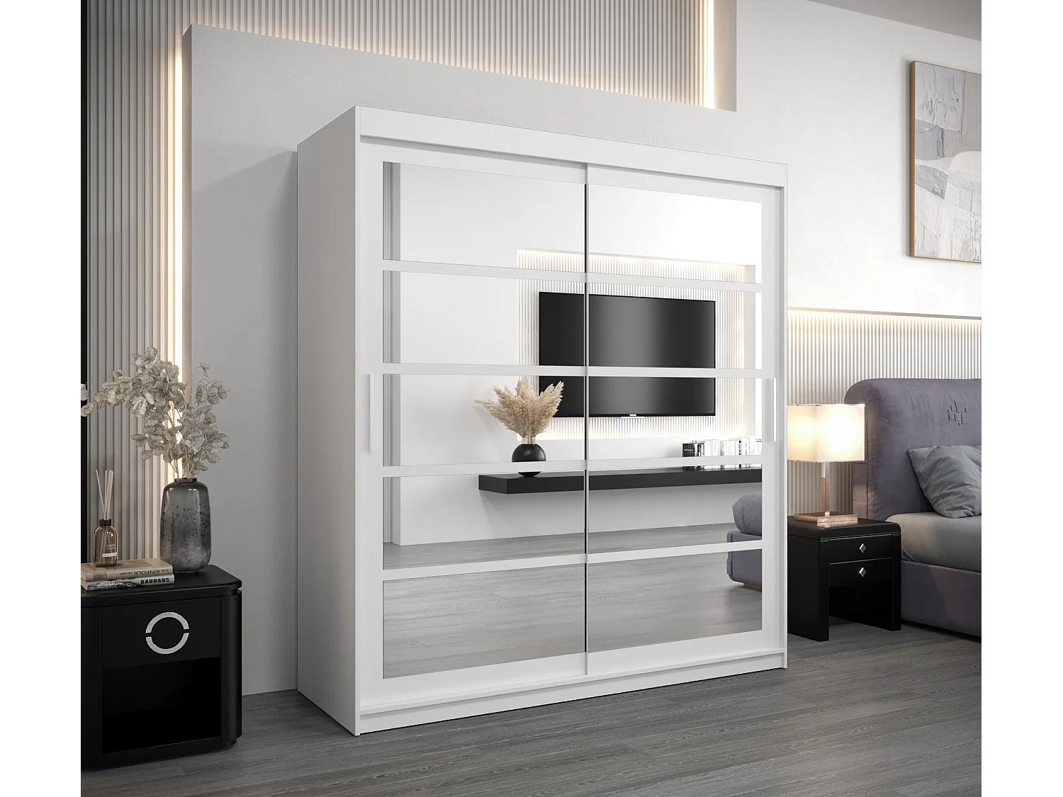 Armoire Roma 2 À Portes Coulissantes 200/180/62 2 portes (Blanc/Blanc)