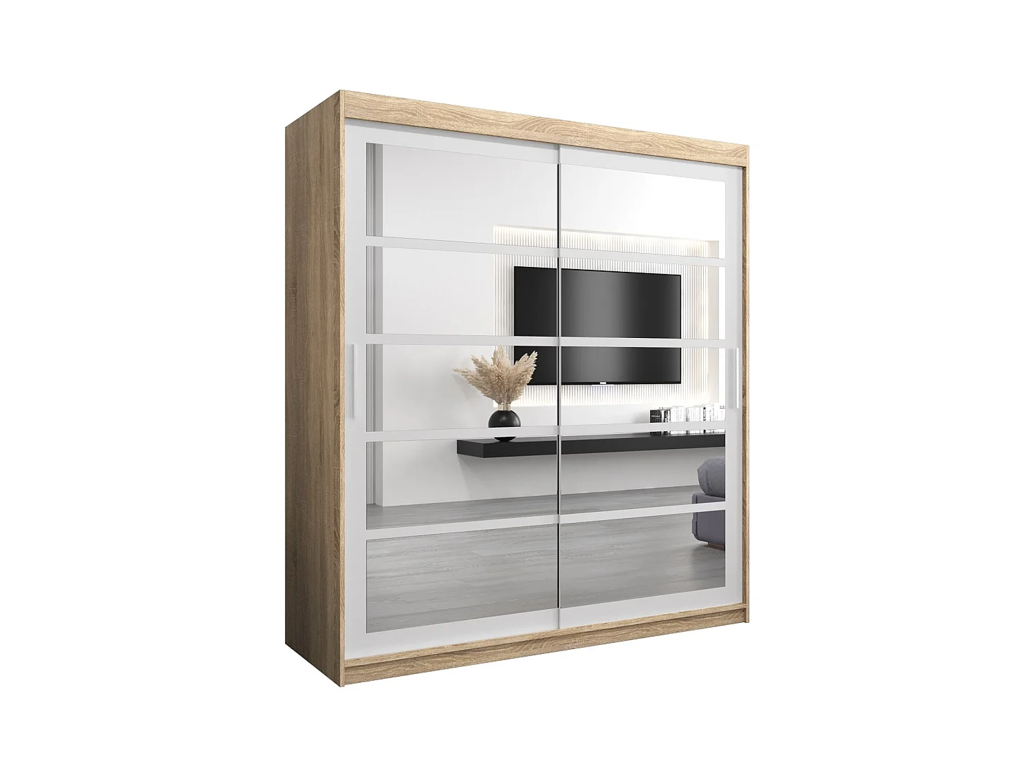 Roma 2 kledingkast met schuifdeuren 200/180/62 2 deuren (sonoma/wit)