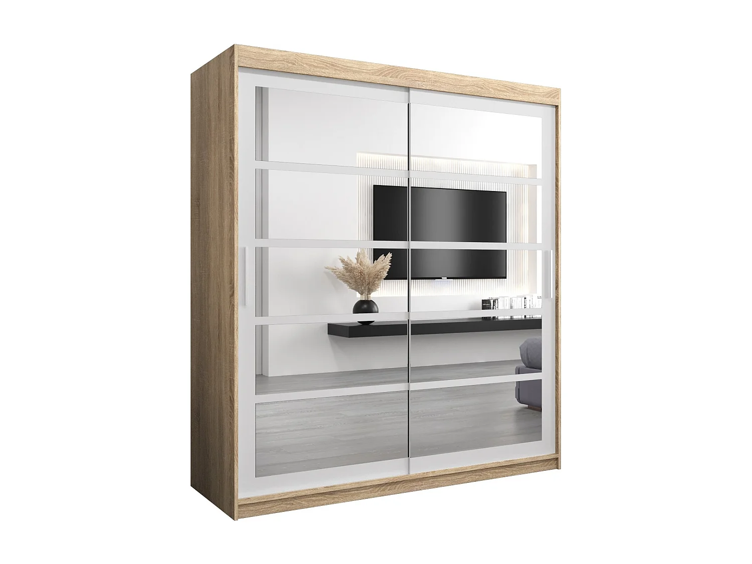 Schwebetürenschrank Roma 200/180/62 2-Türig (Sonoma/Weiß)