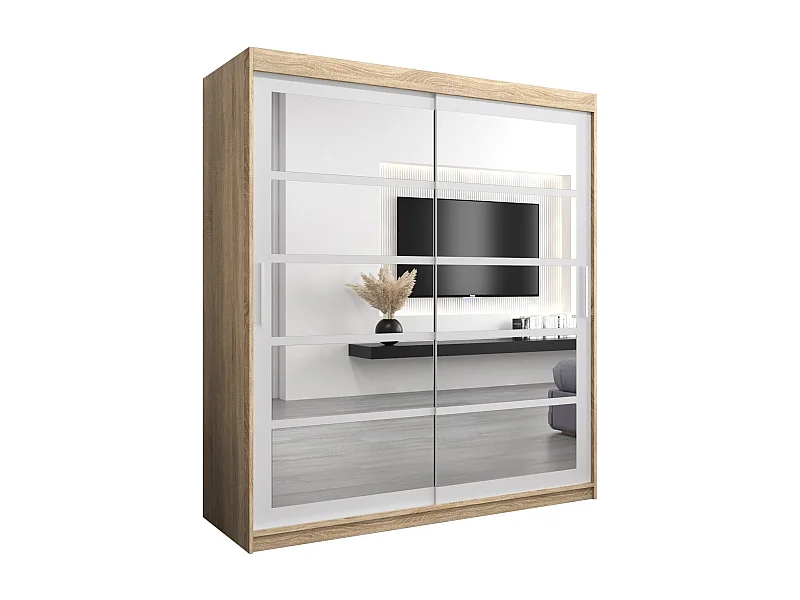 Schwebetürenschrank Roma 200/180/62 2-Türig (Sonoma/Weiß)