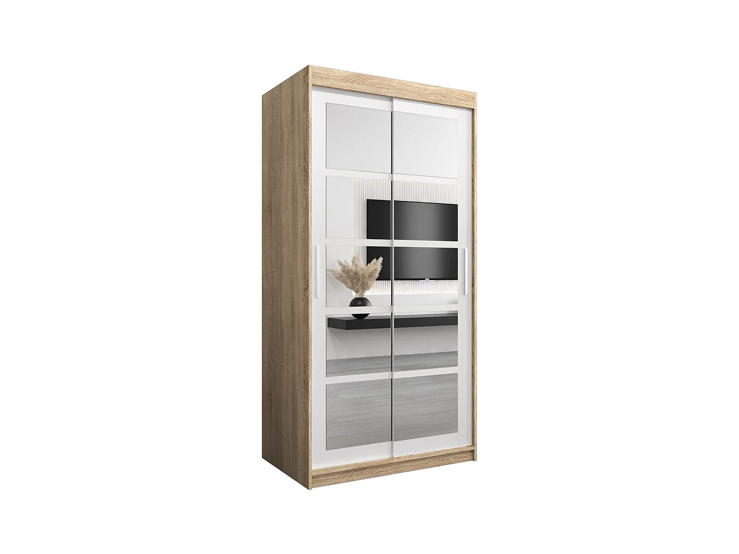 Roma 2 kledingkast met schuifdeuren 200/100/62 2 deuren (sonoma/wit)