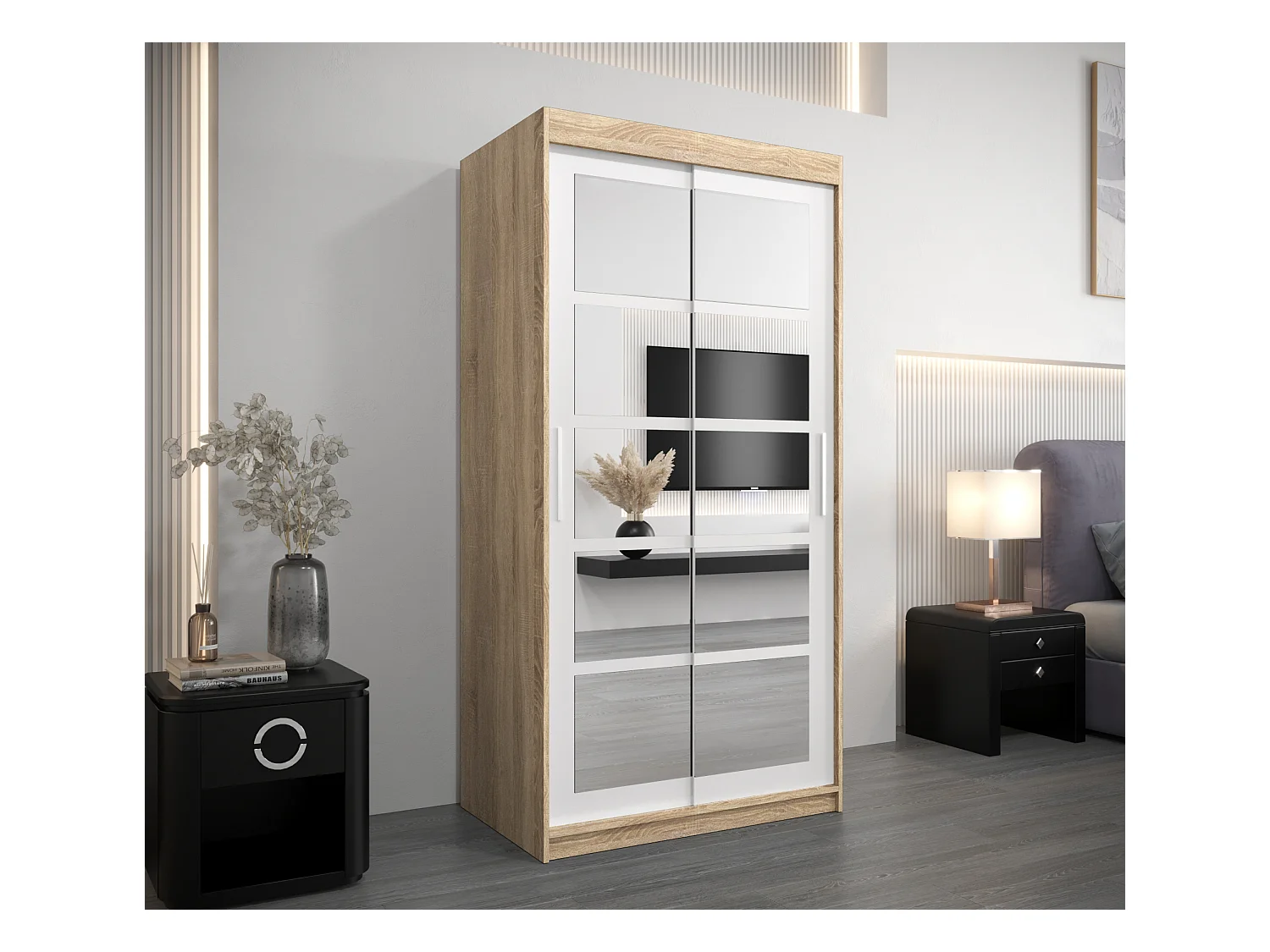 Roma 2 kledingkast met schuifdeuren 200/100/62 2 deuren (sonoma/wit)