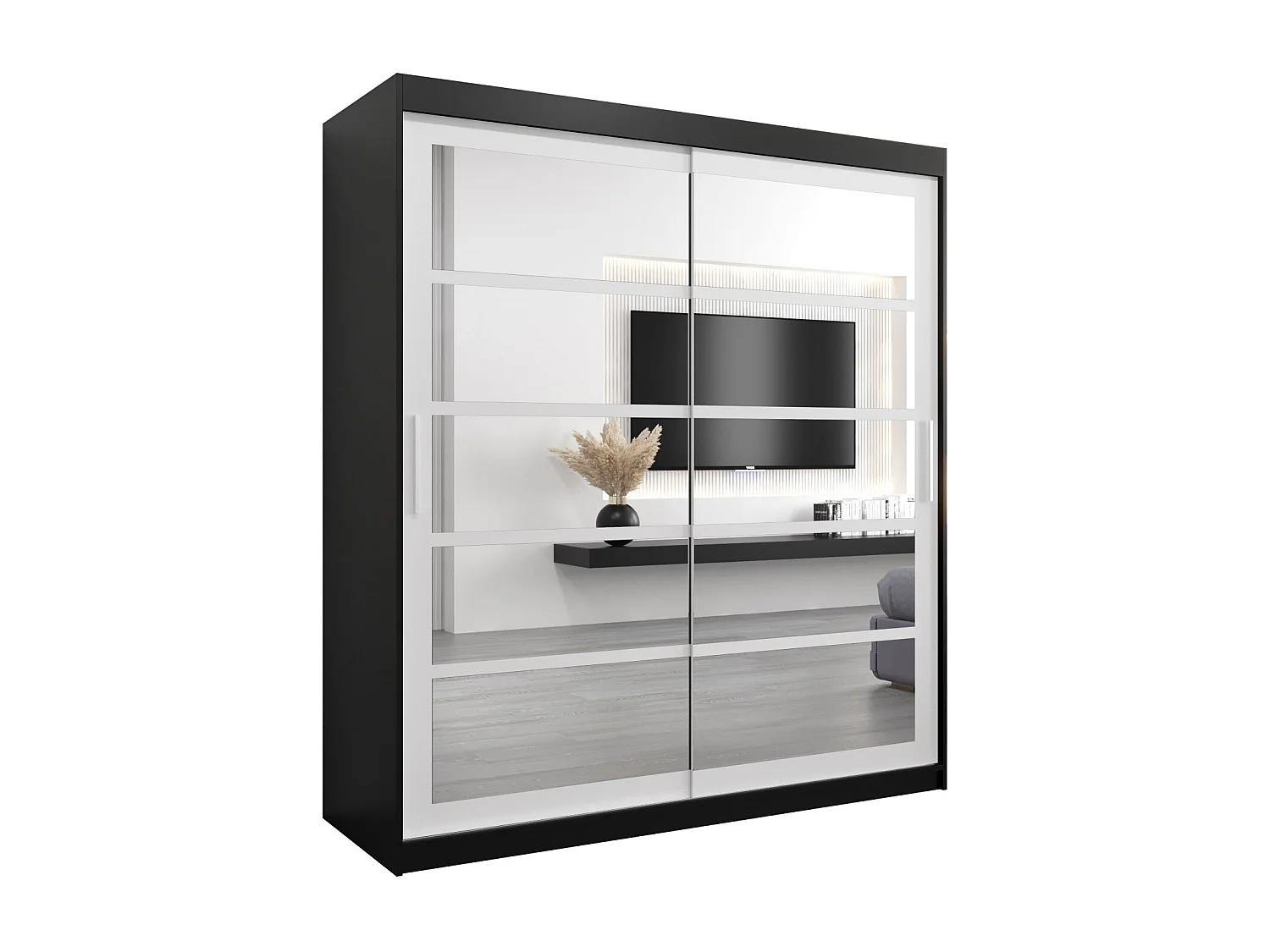 Roma 2 kledingkast met schuifdeuren 200/180/62 2 deuren (zwart/wit)