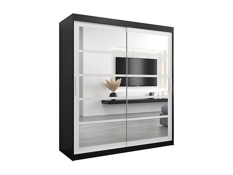 Roma 2 kledingkast met schuifdeuren 200/180/62 2 deuren (zwart/wit)