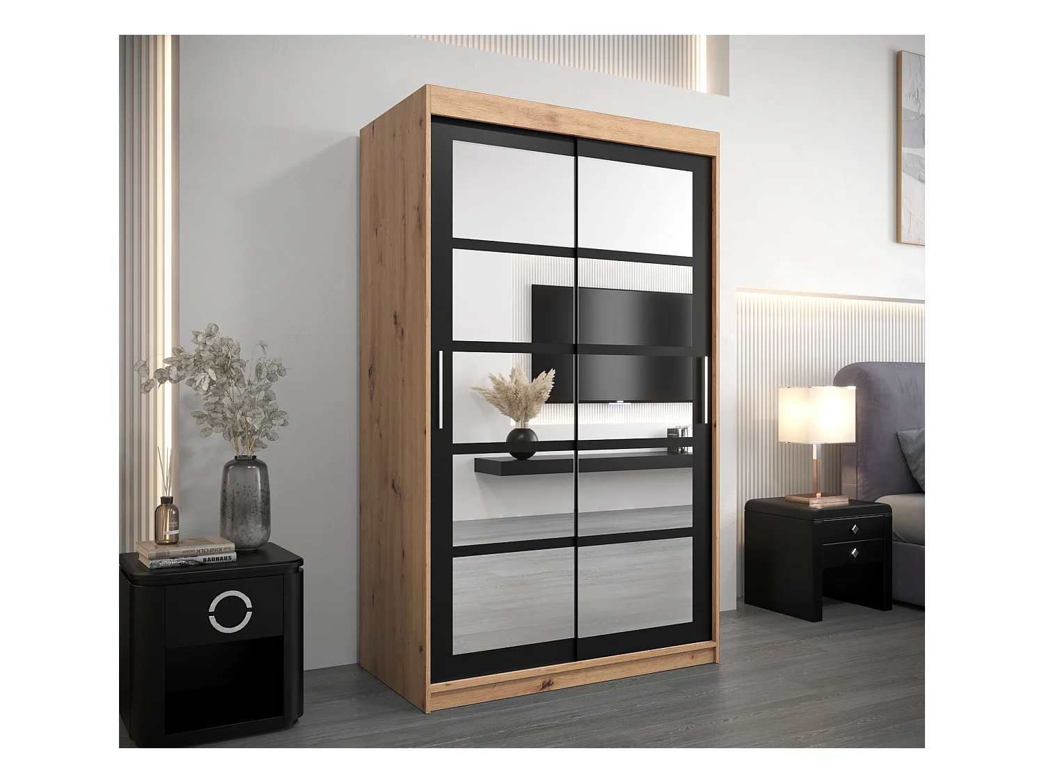Schwebetürenschrank Roma 200/120/62 2-Türig (Artisan/Schwarz)