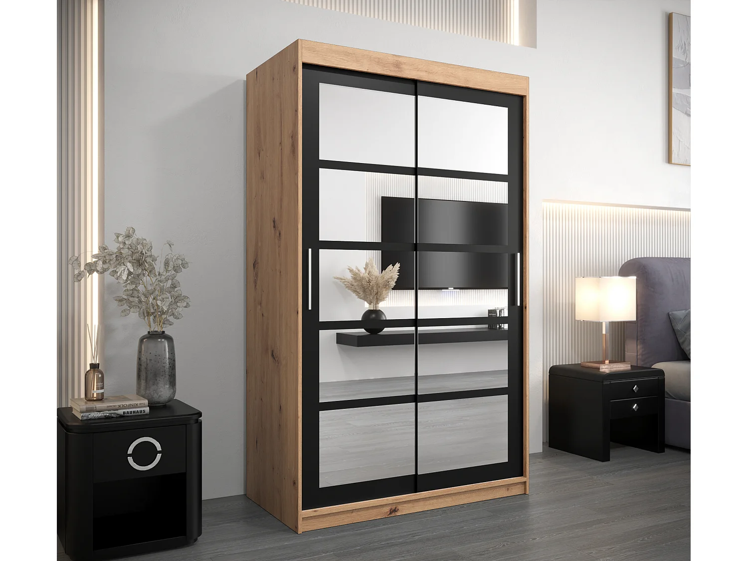 Roma 2 kledingkast met schuifdeuren 200/120/62 2 deuren (artisan/zwart)