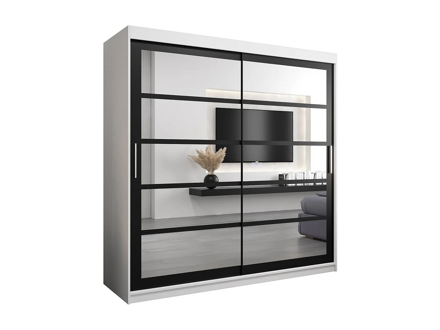 Roma 2 kledingkast met schuifdeuren 200/200/62 2 deuren (wit/zwart)