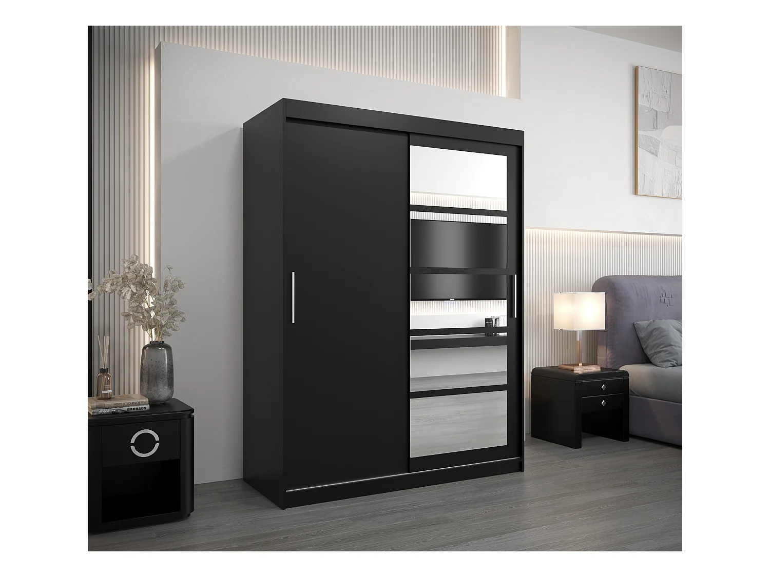 Armario Roma 1 de puertas correderas 200/150/62 2 puertas (negro/negro)