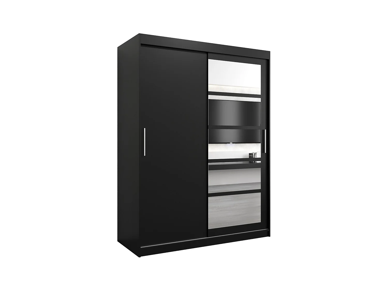Schwebetürenschrank Roma 200/150/62 2-Türig (Schwarz)