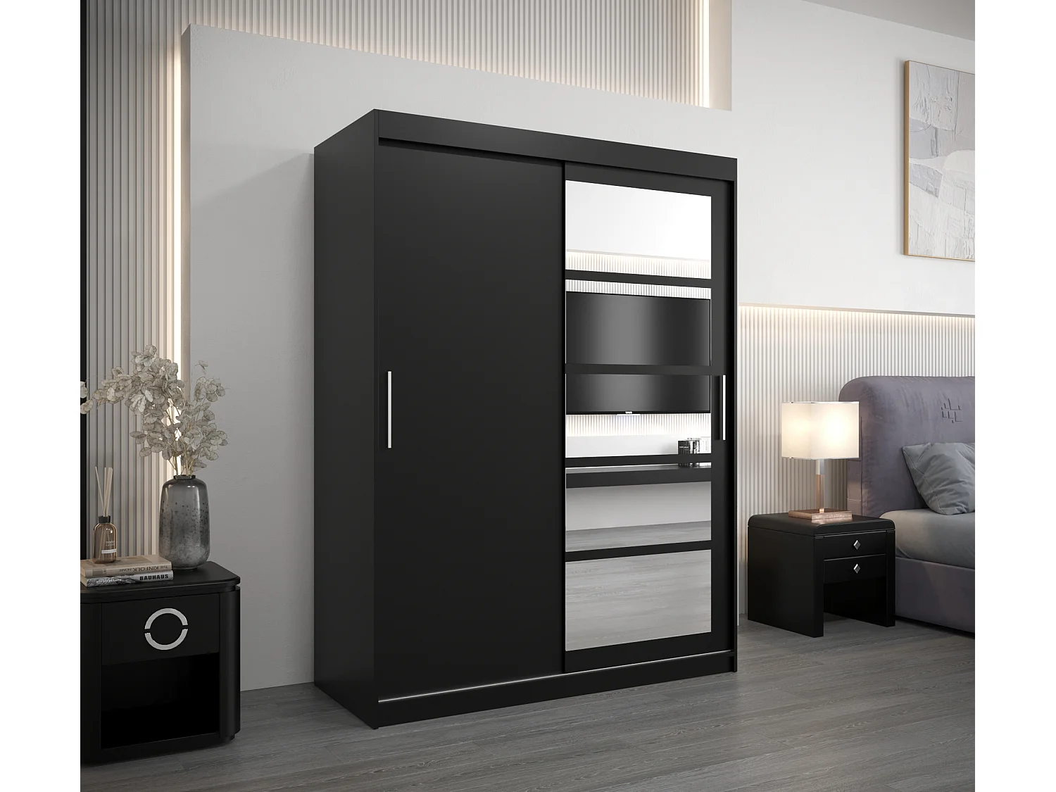 Armoire Roma 1 À Portes Coulissantes 200/150/62 2 portes (Noir/Noir)