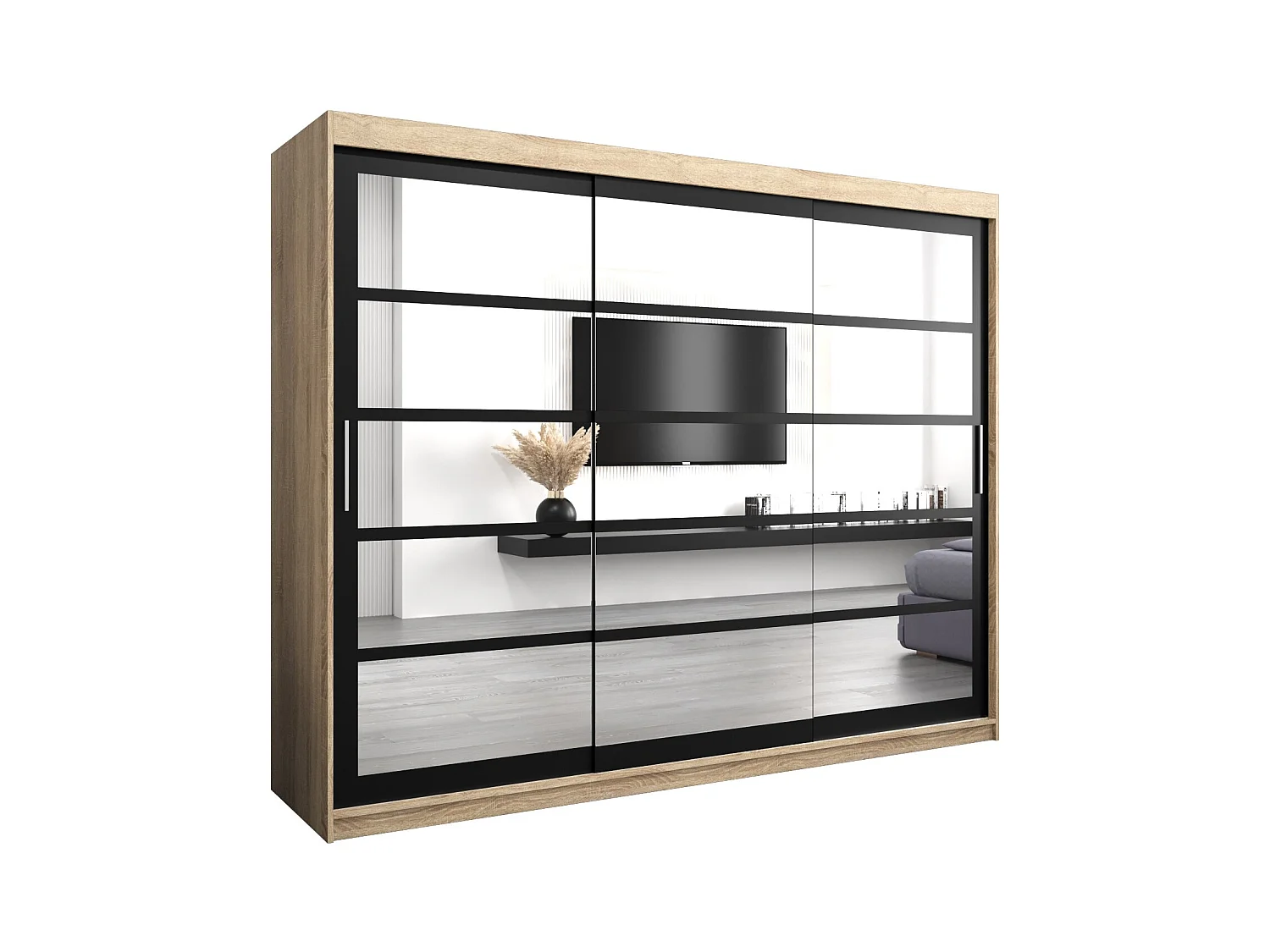 Roma 2 kledingkast met schuifdeuren 200/250/62 3 deuren (sonoma/zwart)