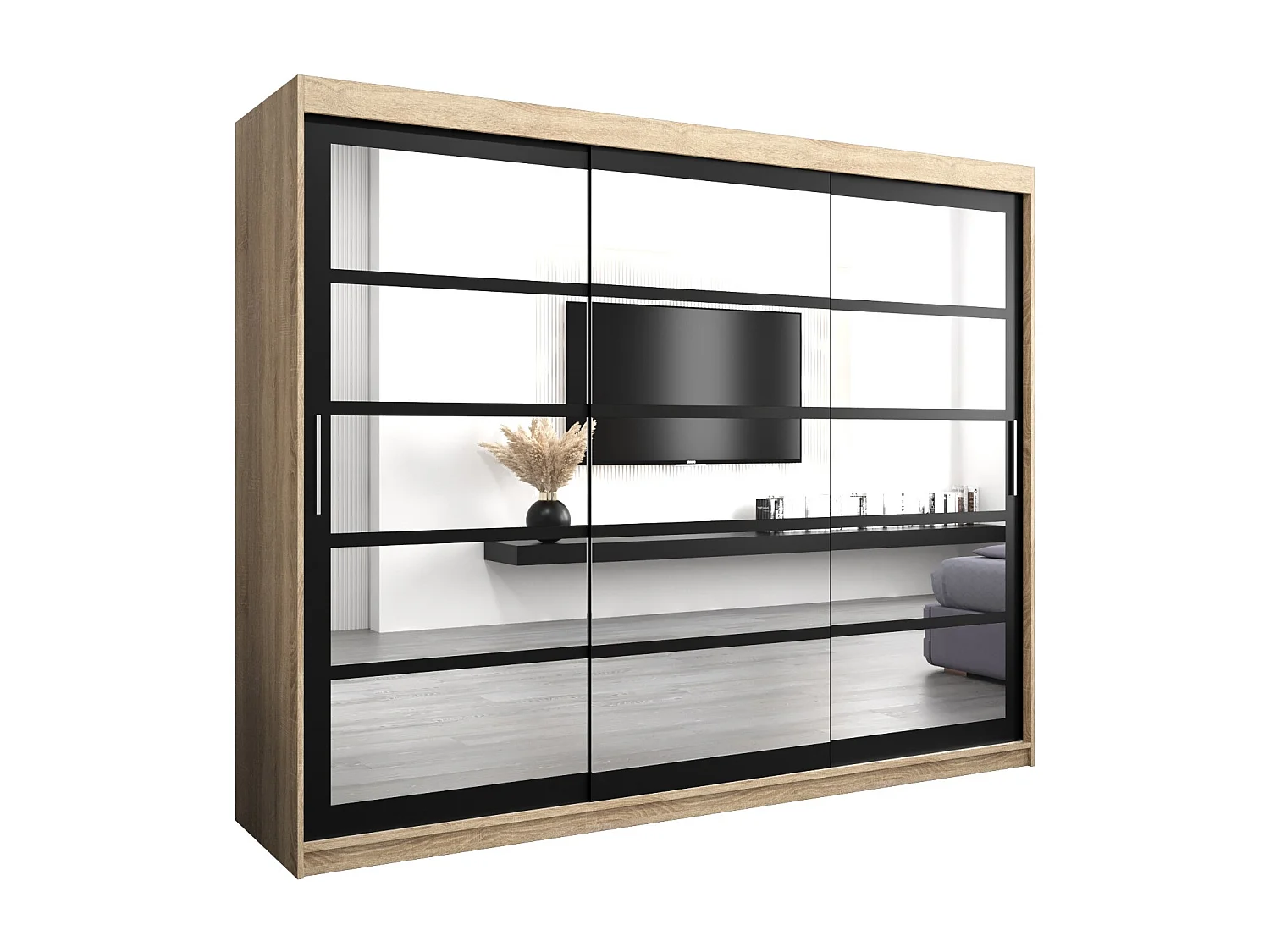 Armoire Roma 2 À Portes Coulissantes 200/250/62 3 Portes (Sonoma/Noir)