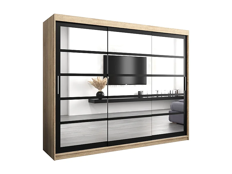 Armoire Roma 2 À Portes Coulissantes 200/250/62 3 Portes (Sonoma/Noir)