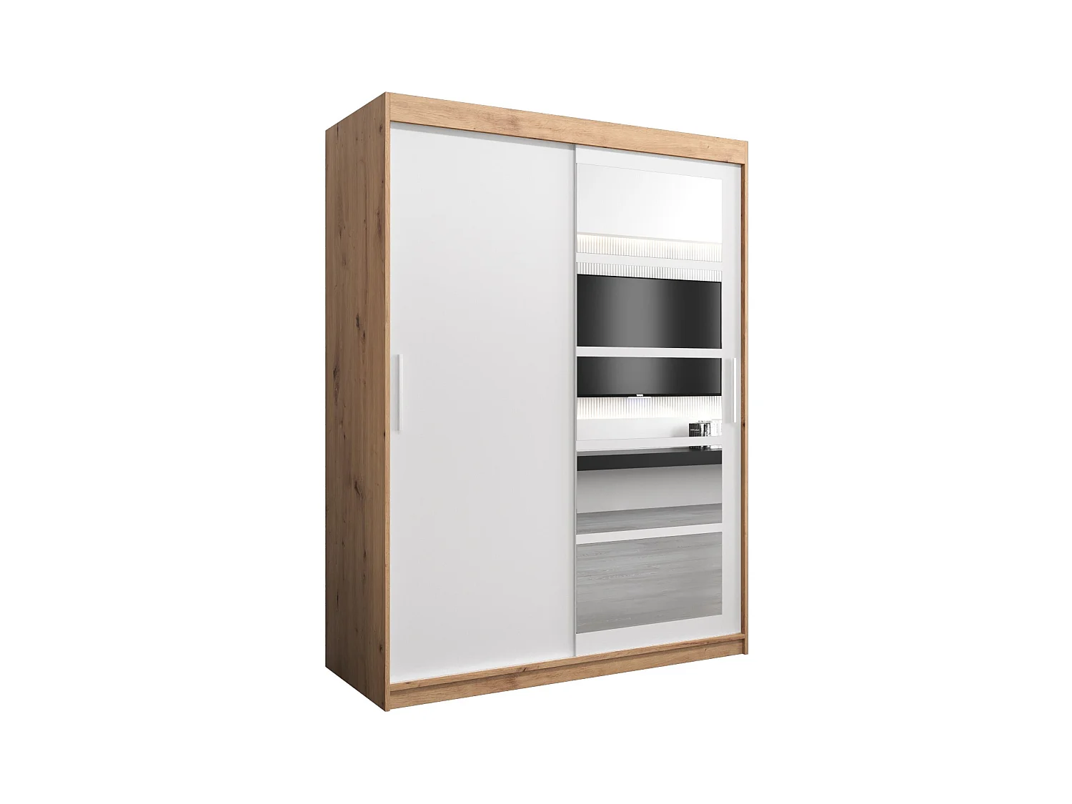 Schwebetürenschrank Roma 200/150/62 2-Türig (Artisan/Weiß)