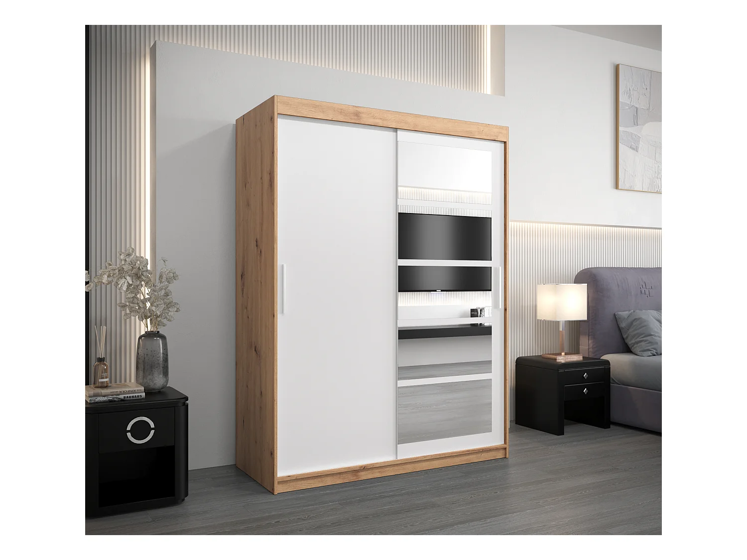 Armoire Roma 1 À Portes Coulissantes 200/150/62 2 portes (Artisan/Blanc)