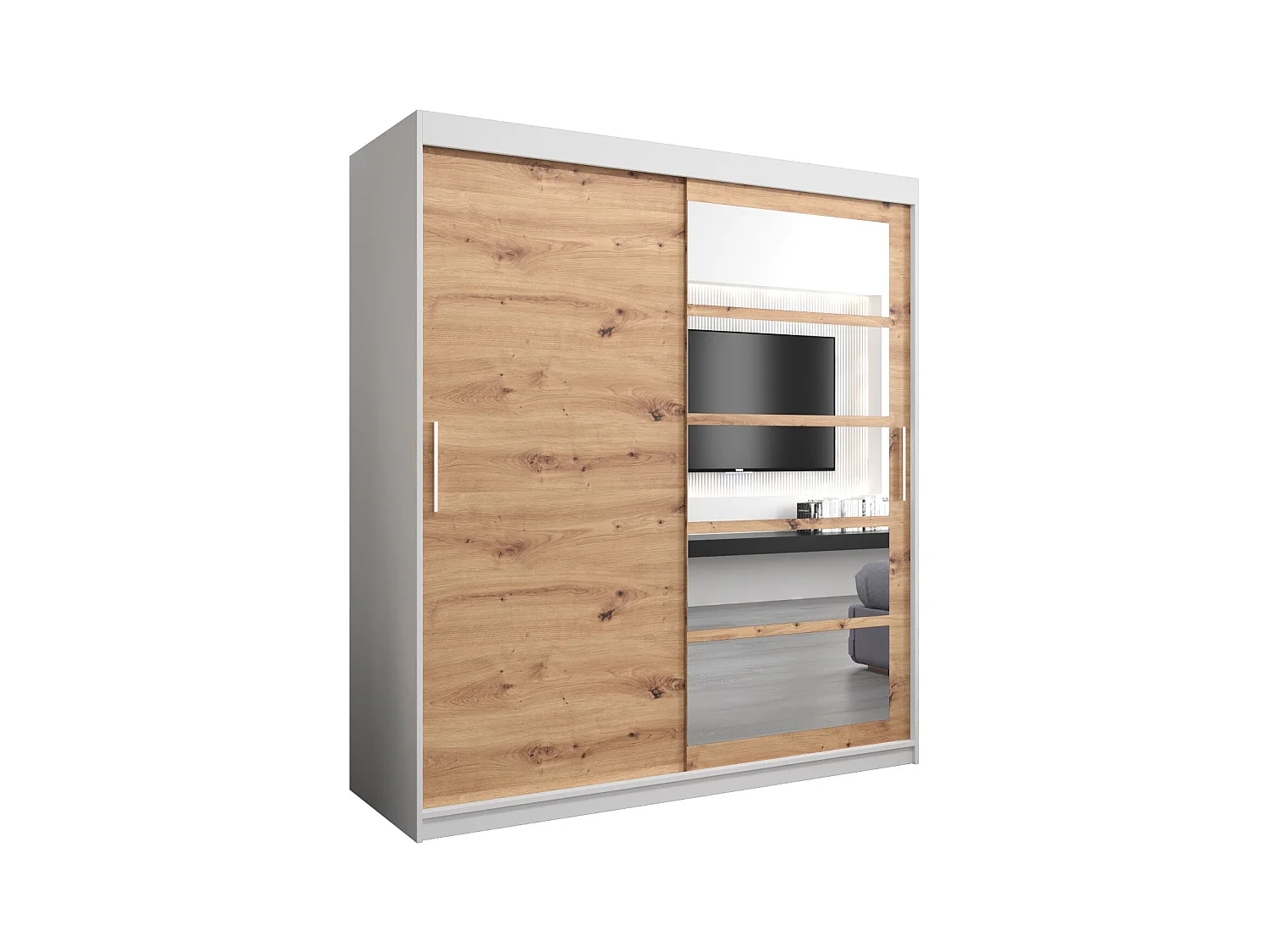 Armoire Roma 1 À Portes Coulissantes 200/180/62 2 portes (Blanc/Artisan)
