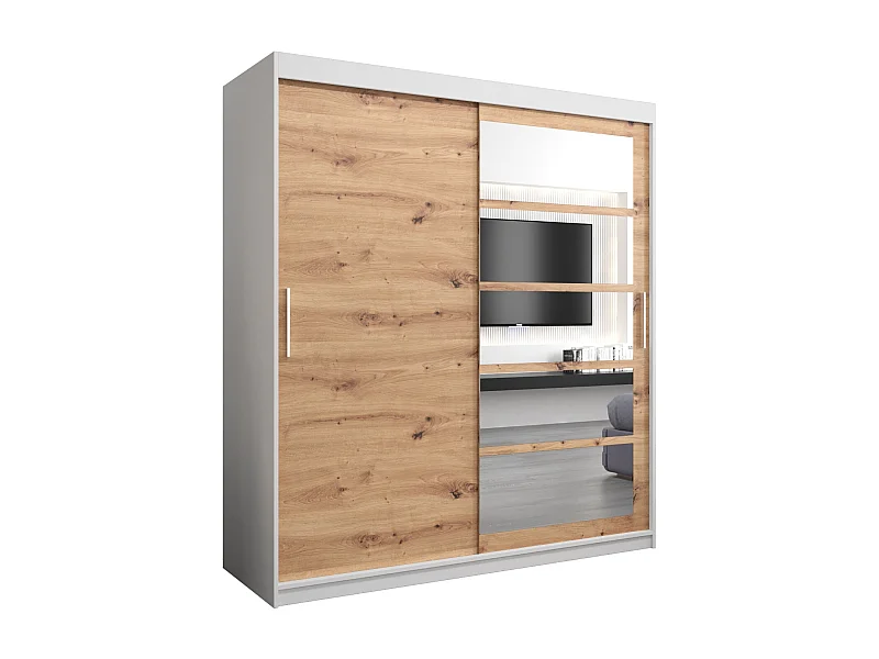 Armoire Roma 1 À Portes Coulissantes 200/180/62 2 portes (Blanc/Artisan)
