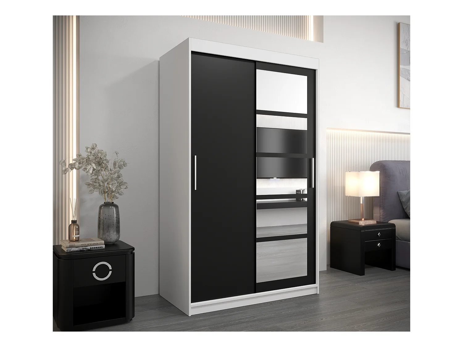 Armadio Roma 1 ad ante scorrevoli 200/120/62 2 porte (bianco/nero)