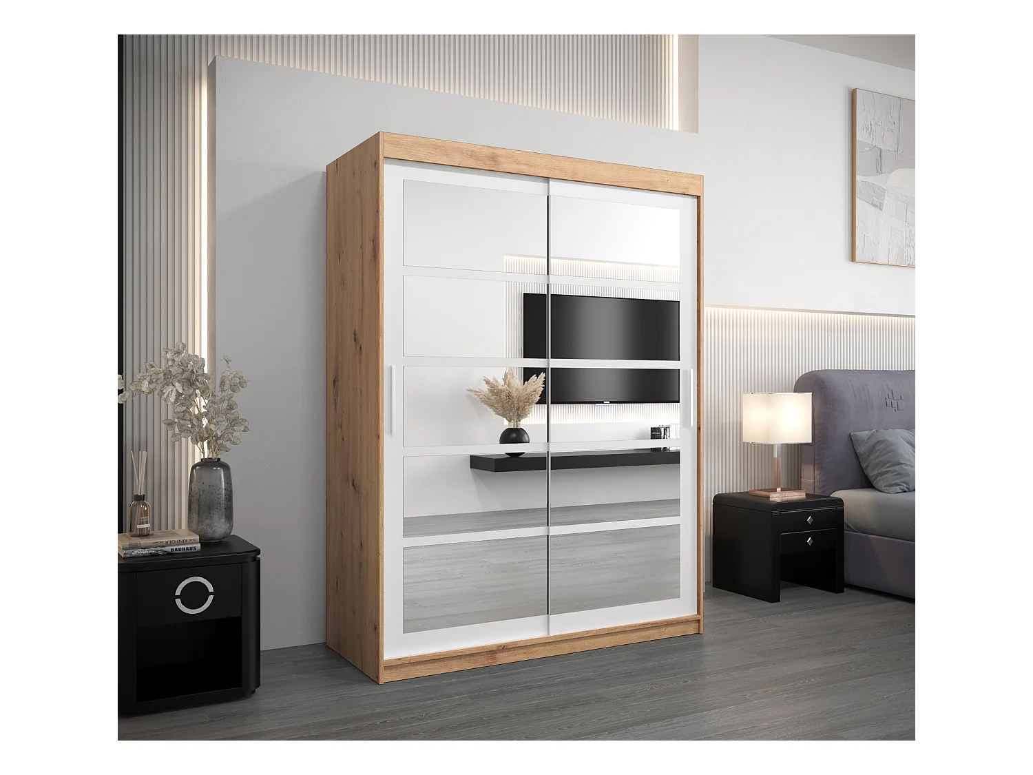 Armoire Roma 2 À Portes Coulissantes 200/150/62 2 portes (Artisan/Blanc)