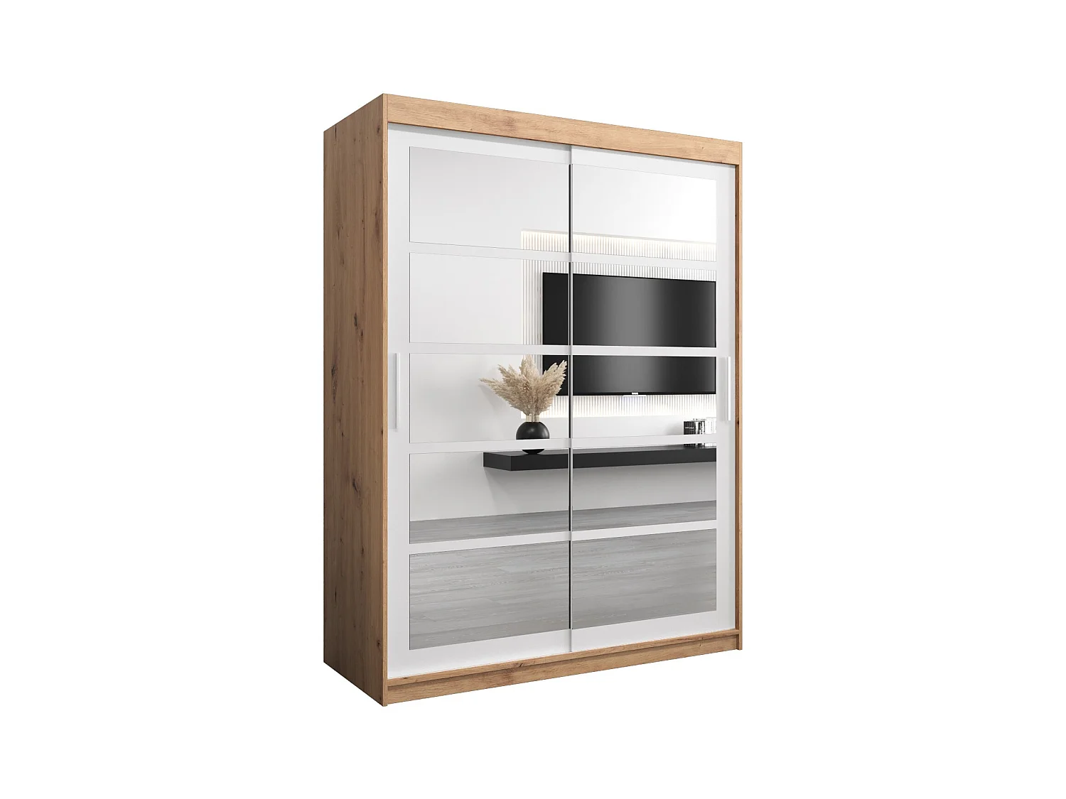 Armoire Roma 2 À Portes Coulissantes 200/150/62 2 portes (Artisan/Blanc)