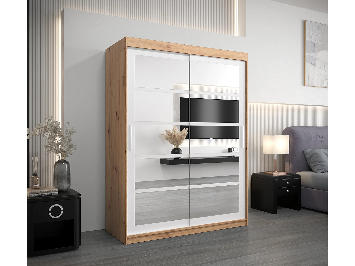 Armoire Roma 2 À Portes Coulissantes 200/150/62 2 portes (Artisan/Blanc)