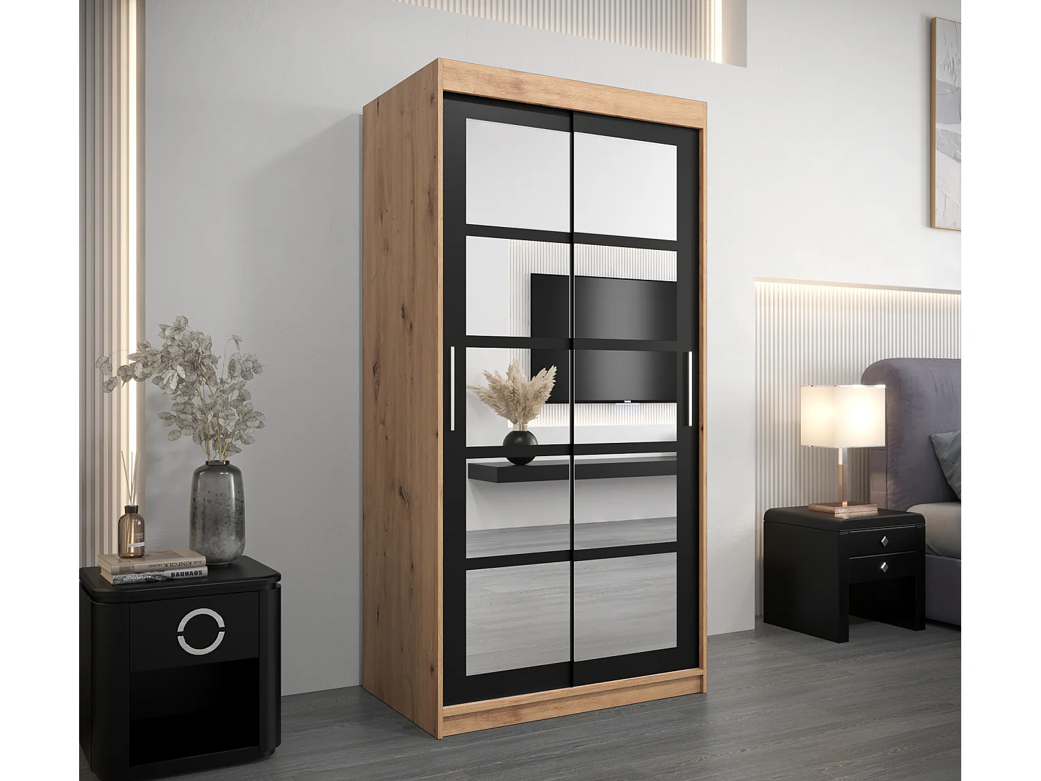 Schwebetürenschrank Roma 200/100/62 2-Türig (Artisan/Schwarz)