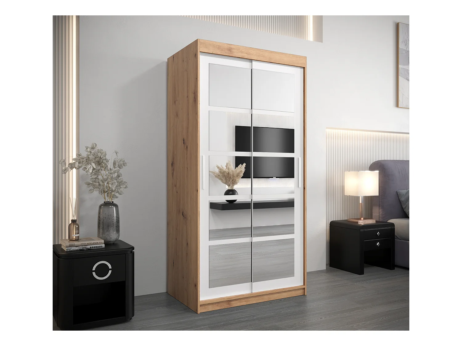 Schwebetürenschrank Roma 200/100/62 2-Türig (Artisan/Weiß)