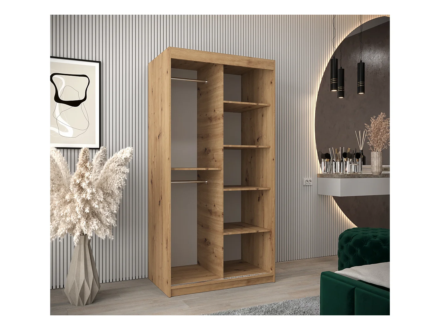 Schwebetürenschrank Roma 200/100/62 2-Türig (Artisan/Weiß)