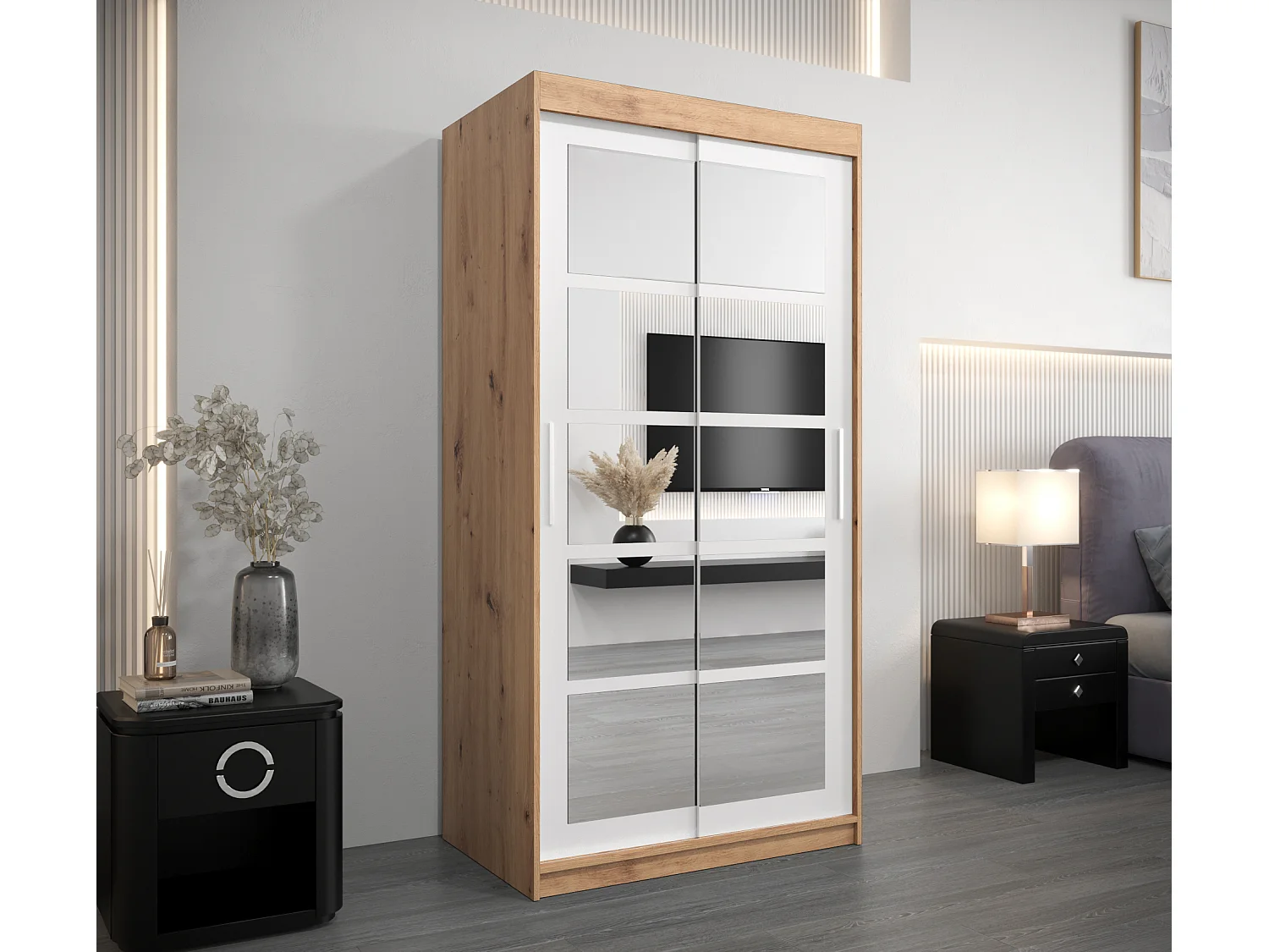 Armoire Roma 2 À Portes Coulissantes 200/100/62 2 portes (Artisan/Blanc)