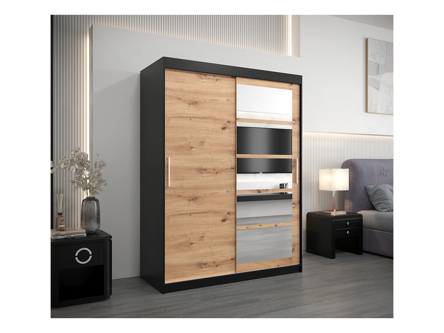 Armario Roma 1 de puertas correderas 200/150/62 2 puertas (negro/artisan)