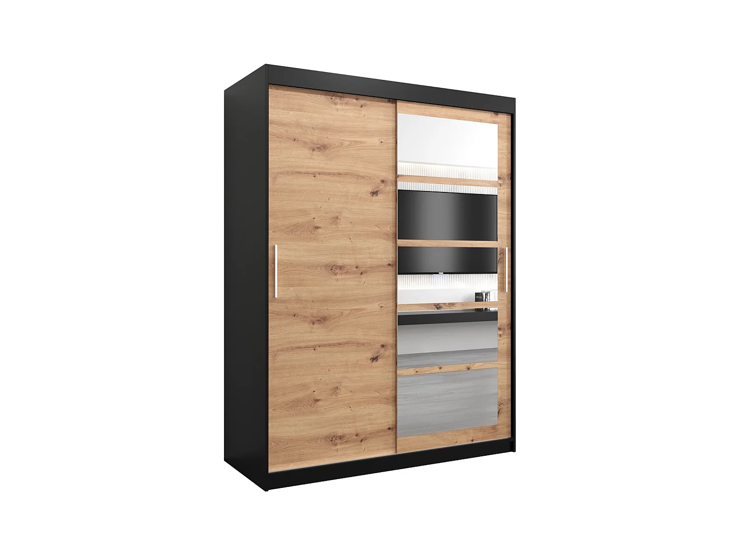 Schwebetürenschrank Roma 200/150/62 2-Türig (Schwarz/Artisan)