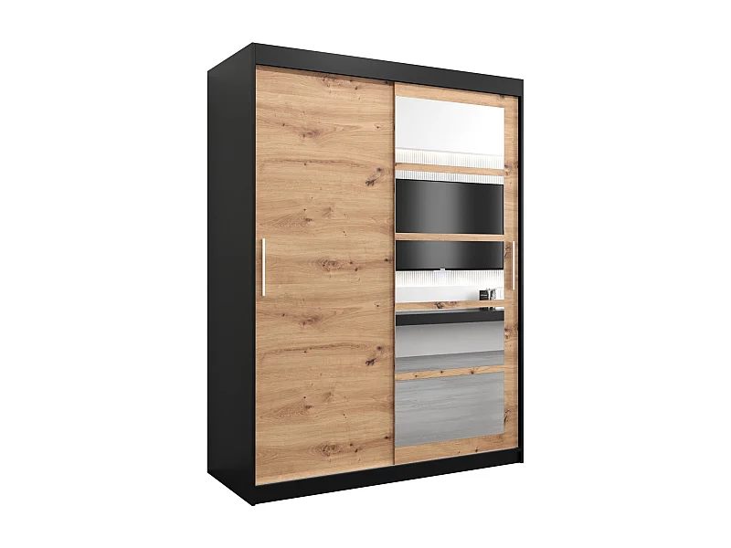 Roma 1 kledingkast met schuifdeuren 200/150/62 2 deuren (zwart/artisan)